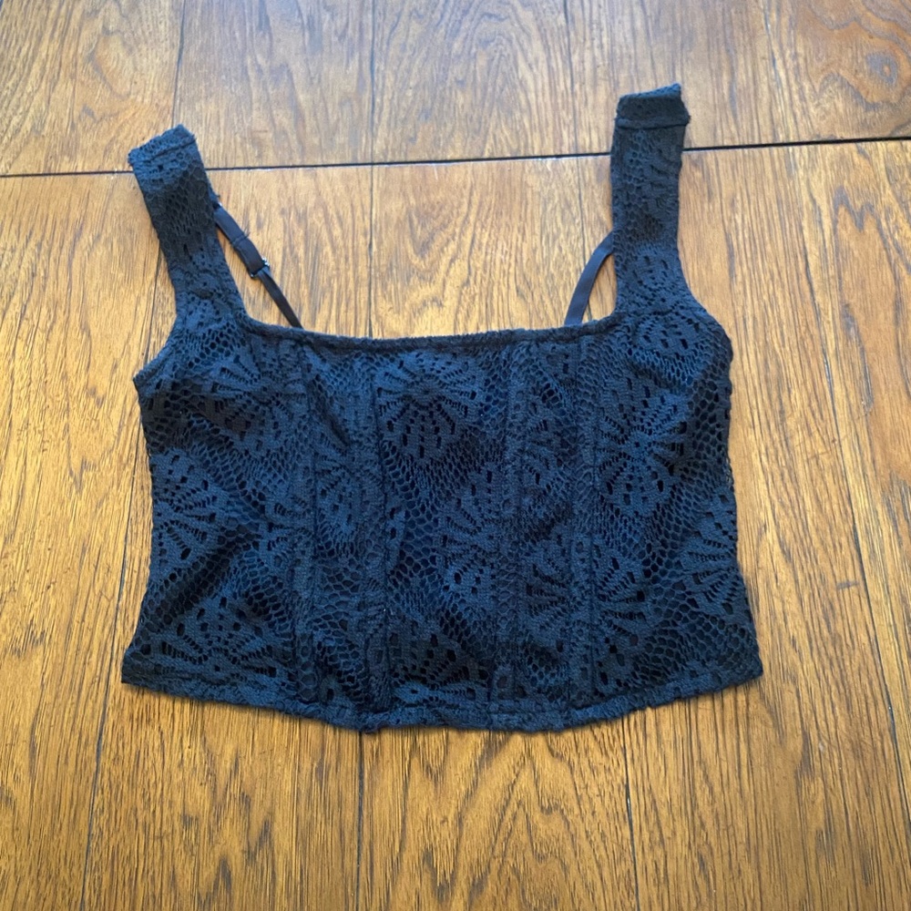 American Eagle Outfitters Black Lace Crop Top